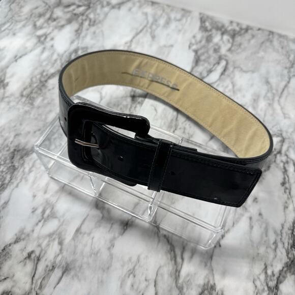 EXPRESS Wide Patent Leather Belt Black Self Covered Buckle S Pinup Retro VTG - Picture 3 of 8